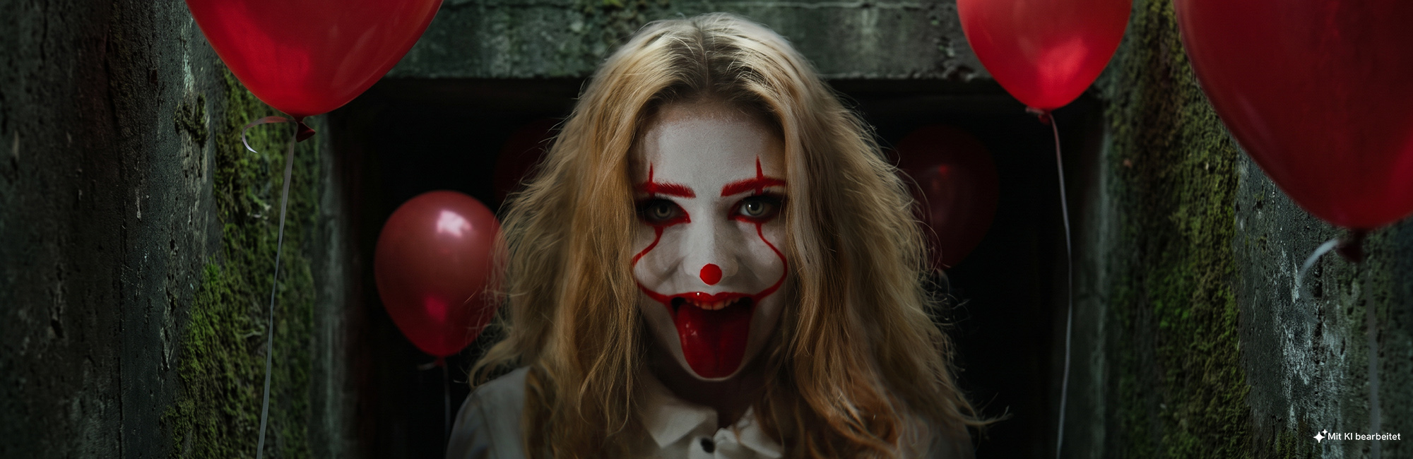 Als Pennywise geschminkte Frau