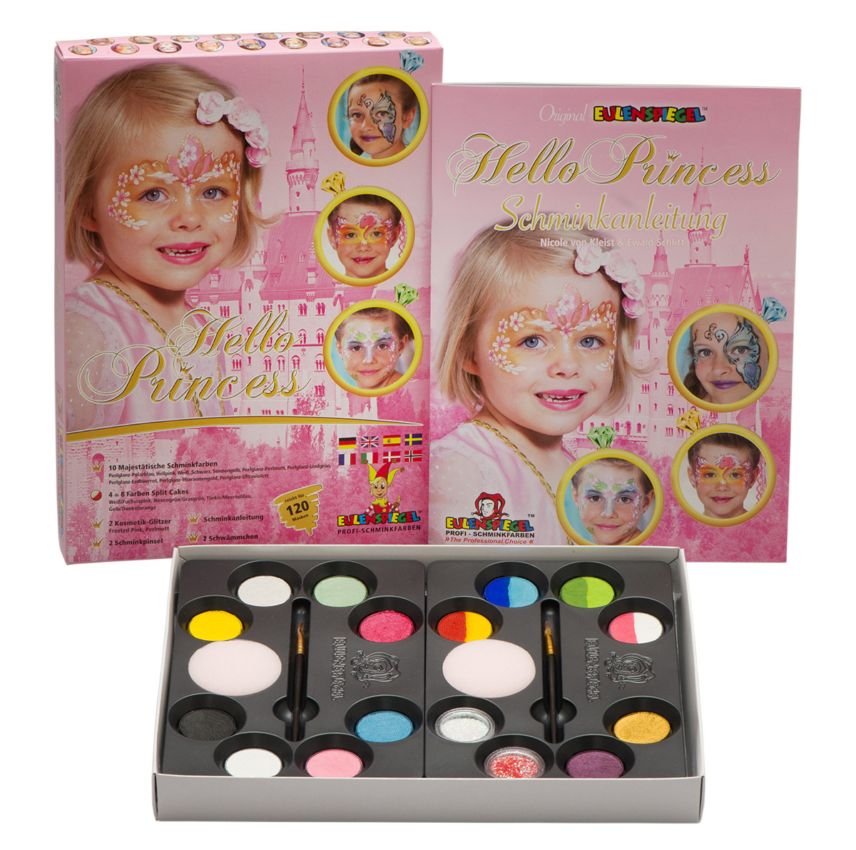 Hello Princess-Schmink-Palette 18 Farben, Schwamm, Pinsel u. Anleitung