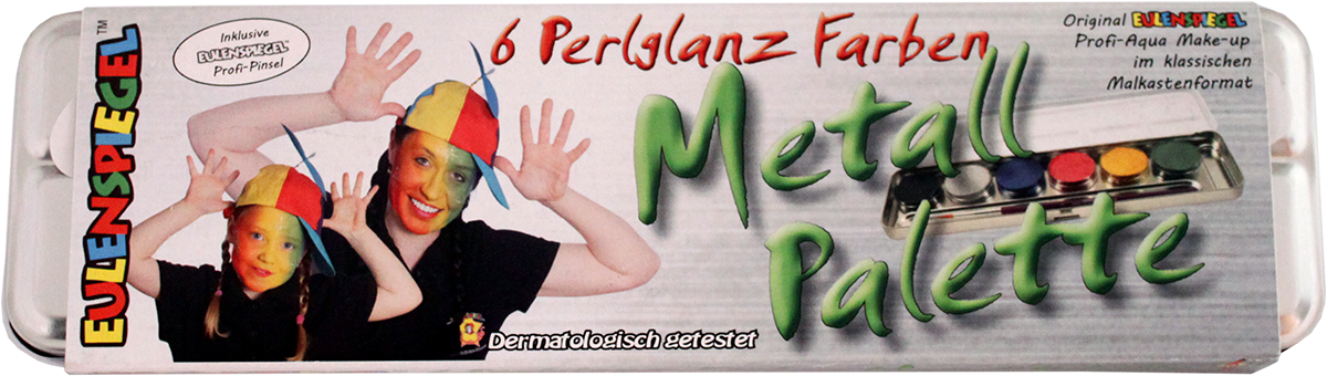 6 Perlglanz-Farben Metall-Palette im Metalletui und 1 Profi-Pinsel