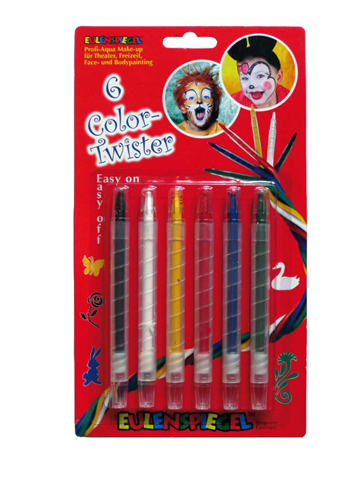 6 Color Twister Schwarz, Weiß, Gelb, Rot, Blau, Grün