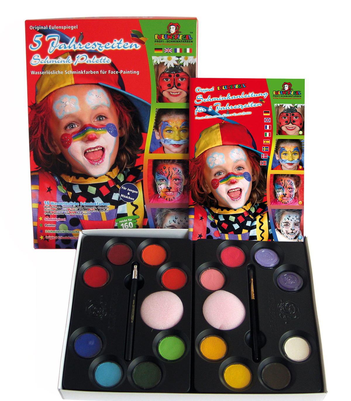 5 Jahreszeiten-Schmink-Palette 16 Farben, Schwamm, Pinsel u. Anleitung