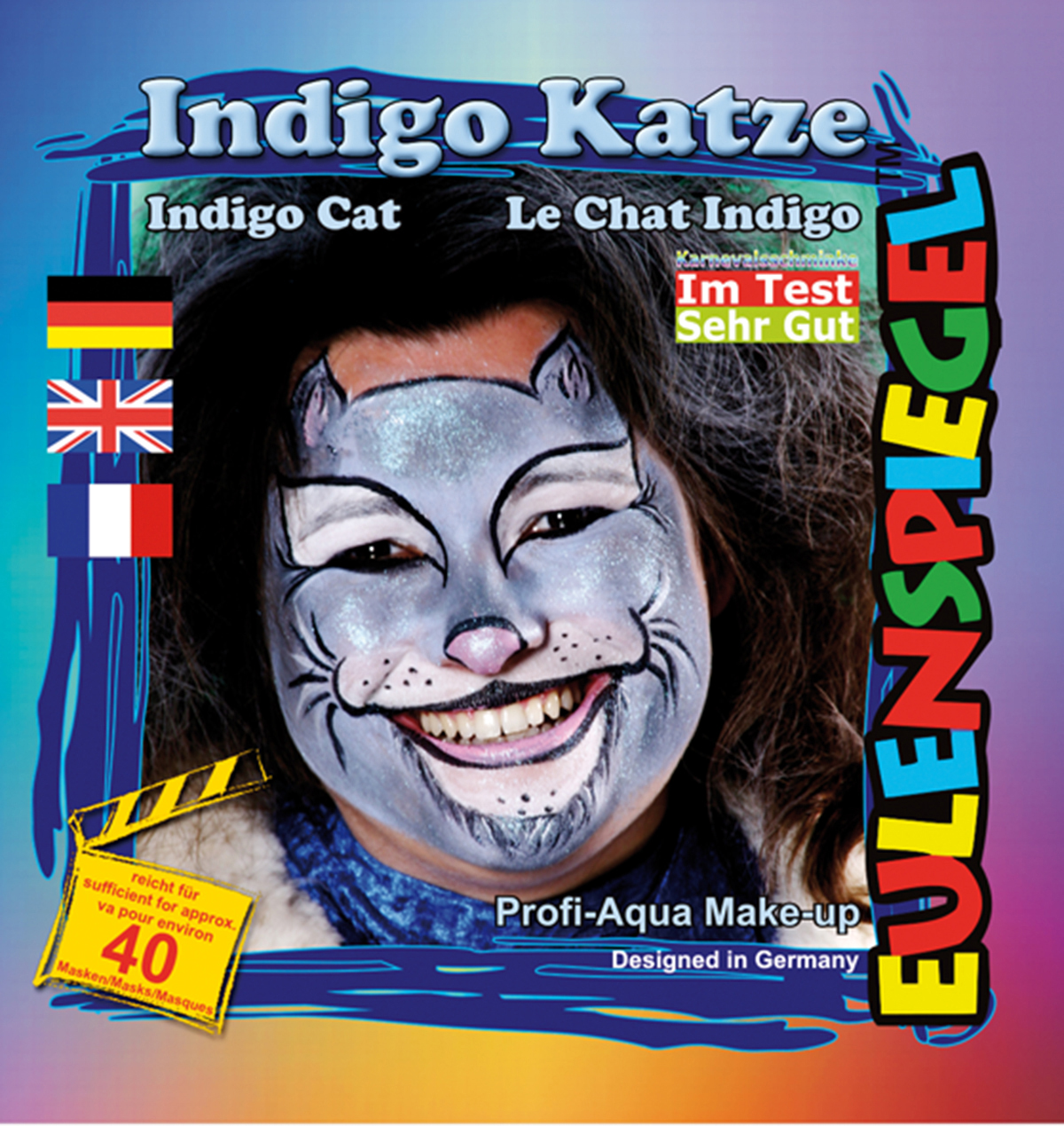 Motiv-Set Indigo Katze mit 4 Farben, Pinsel und Anleitung