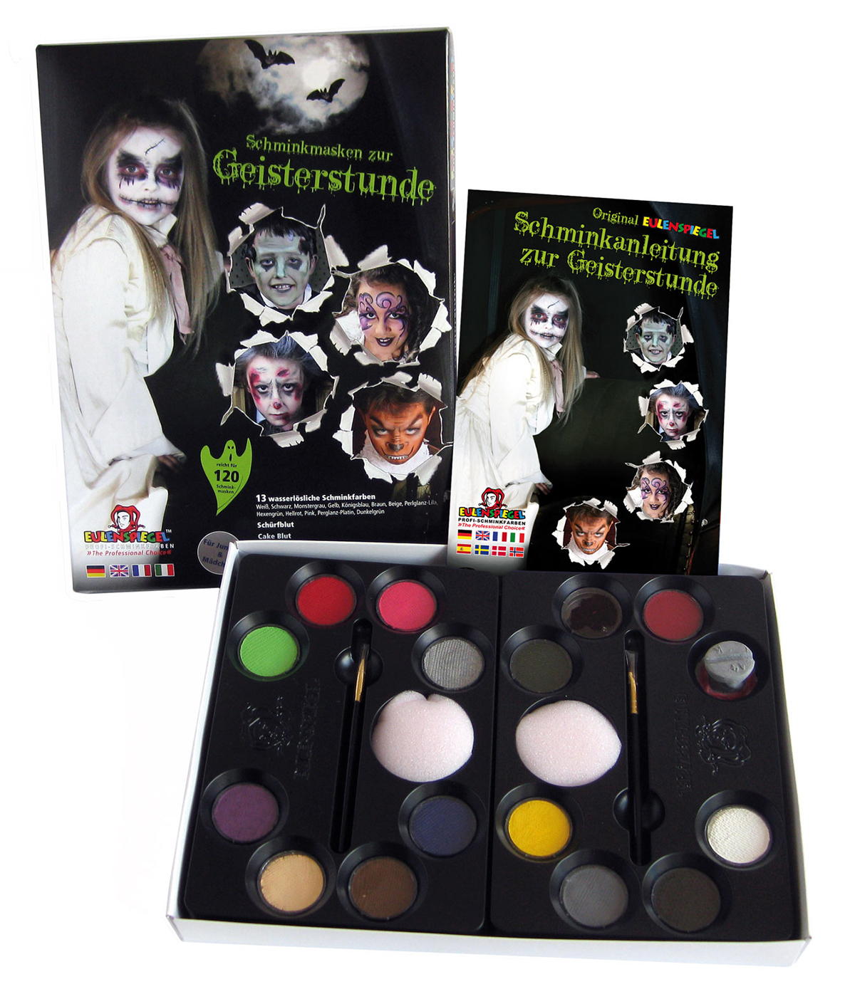Schminkmasken zur Geisterstunde 13 Farben, Schwamm, Pinsel u. Anleitung