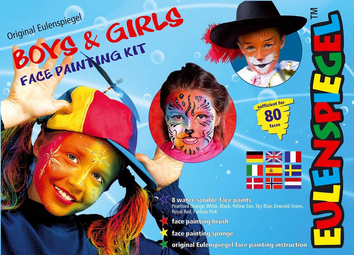 Boys & Girls Face Painting Kit 8 Colors, Brush & Instruction