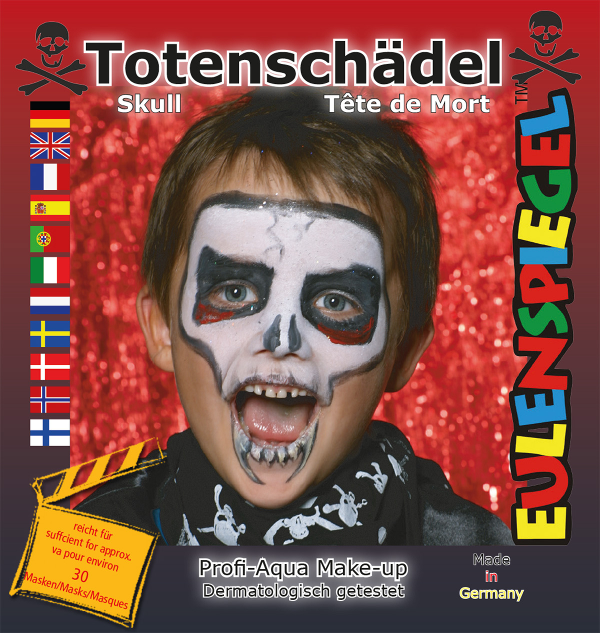 Motiv-Set Totenschädel mit 4 Farben, Pinsel und Anleitung