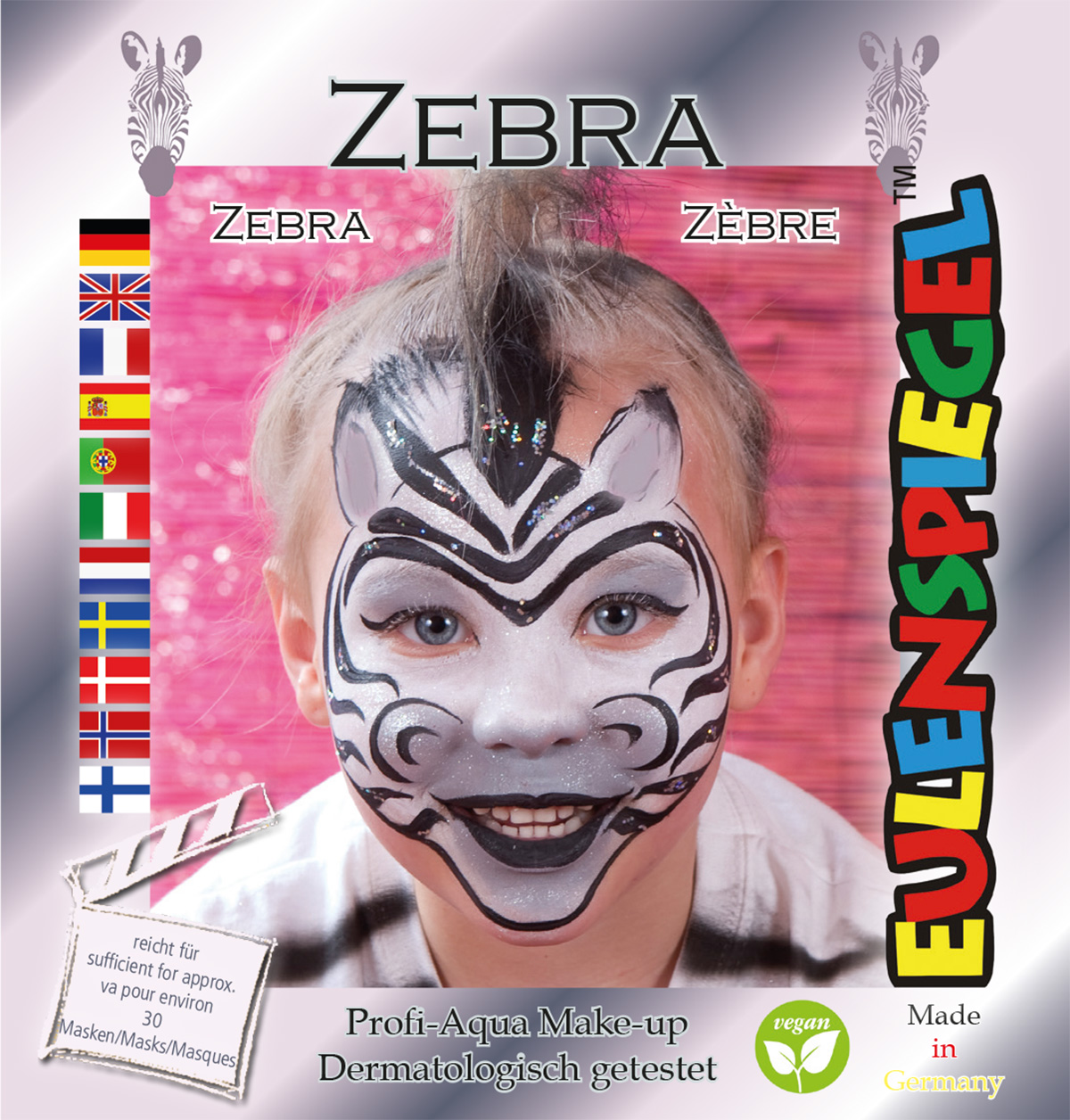 Motiv-Set Zebra mit 3 Farben, 1 Glitz, Pinsel und Anleitung