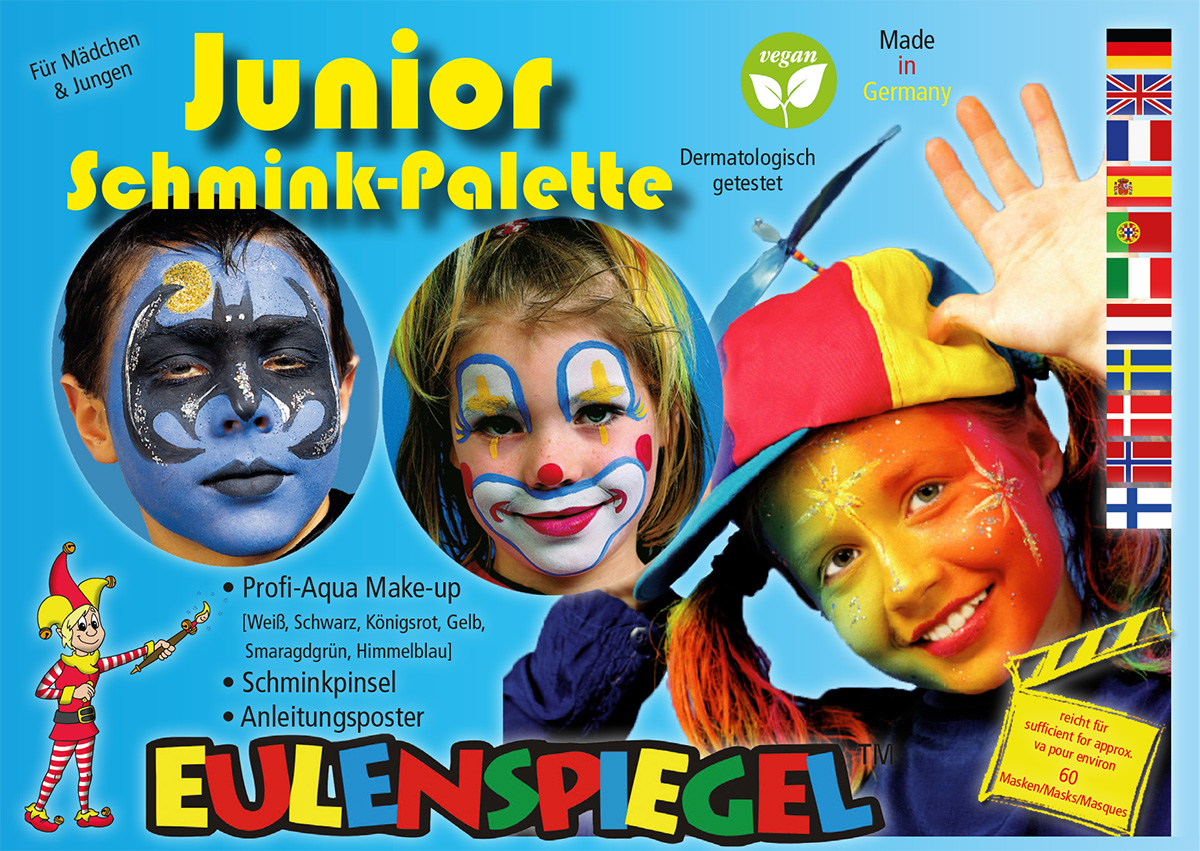 Junior-Schmink-Palette 6 Farben, Pinsel und Anleitung