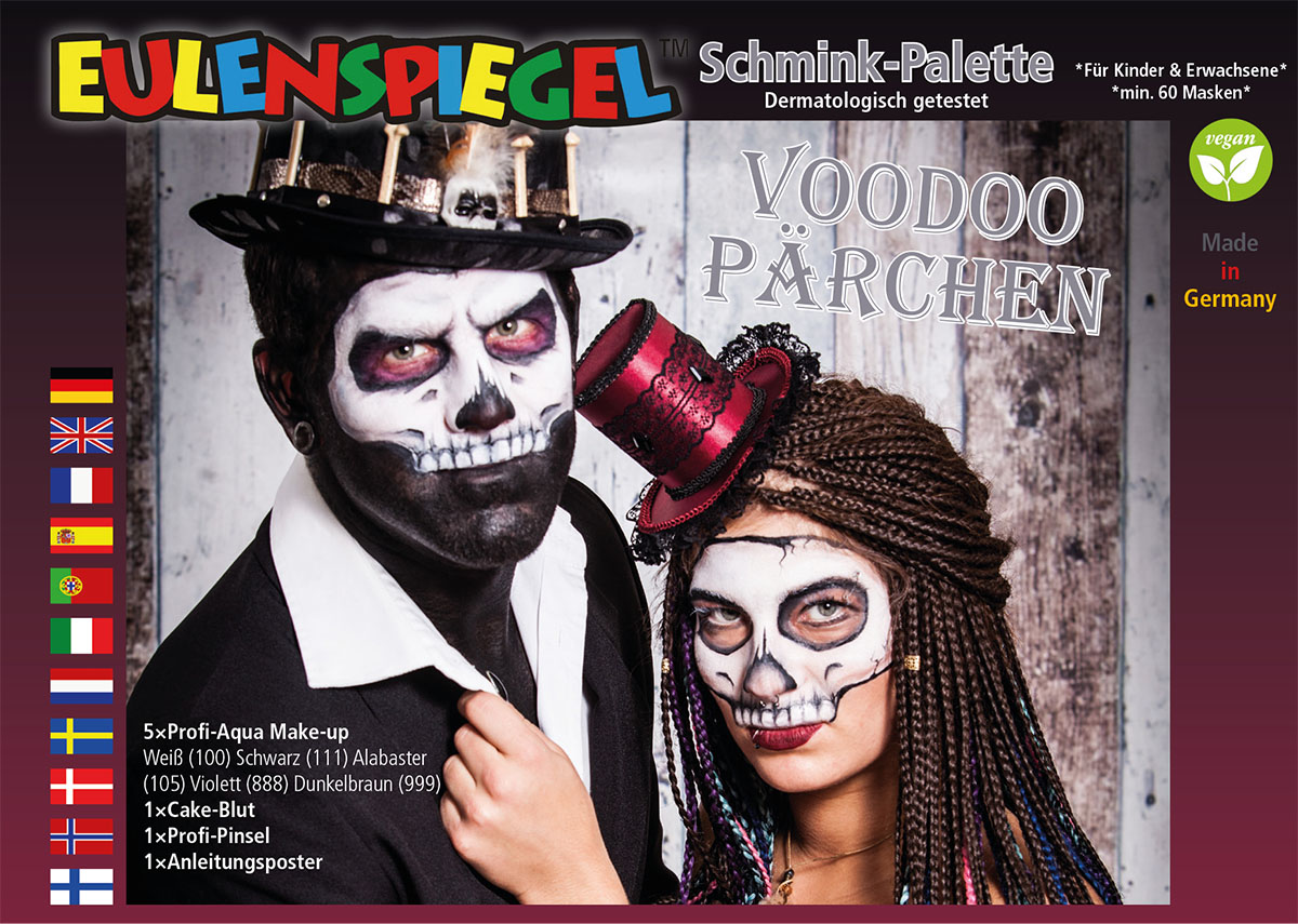 VoodooPärchen - Schminkpalette mit Anleitung 6 Farben, Pinsel und Anleitung