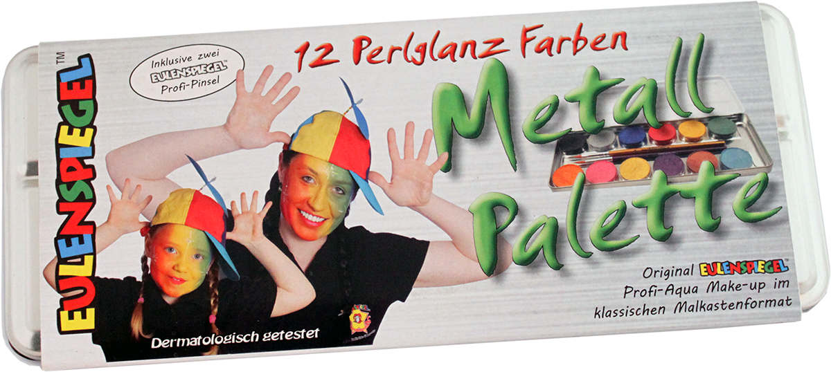 12 Perlglanz-Farben Metall-Palette im Metalletui und 2 Profi-Pinsel