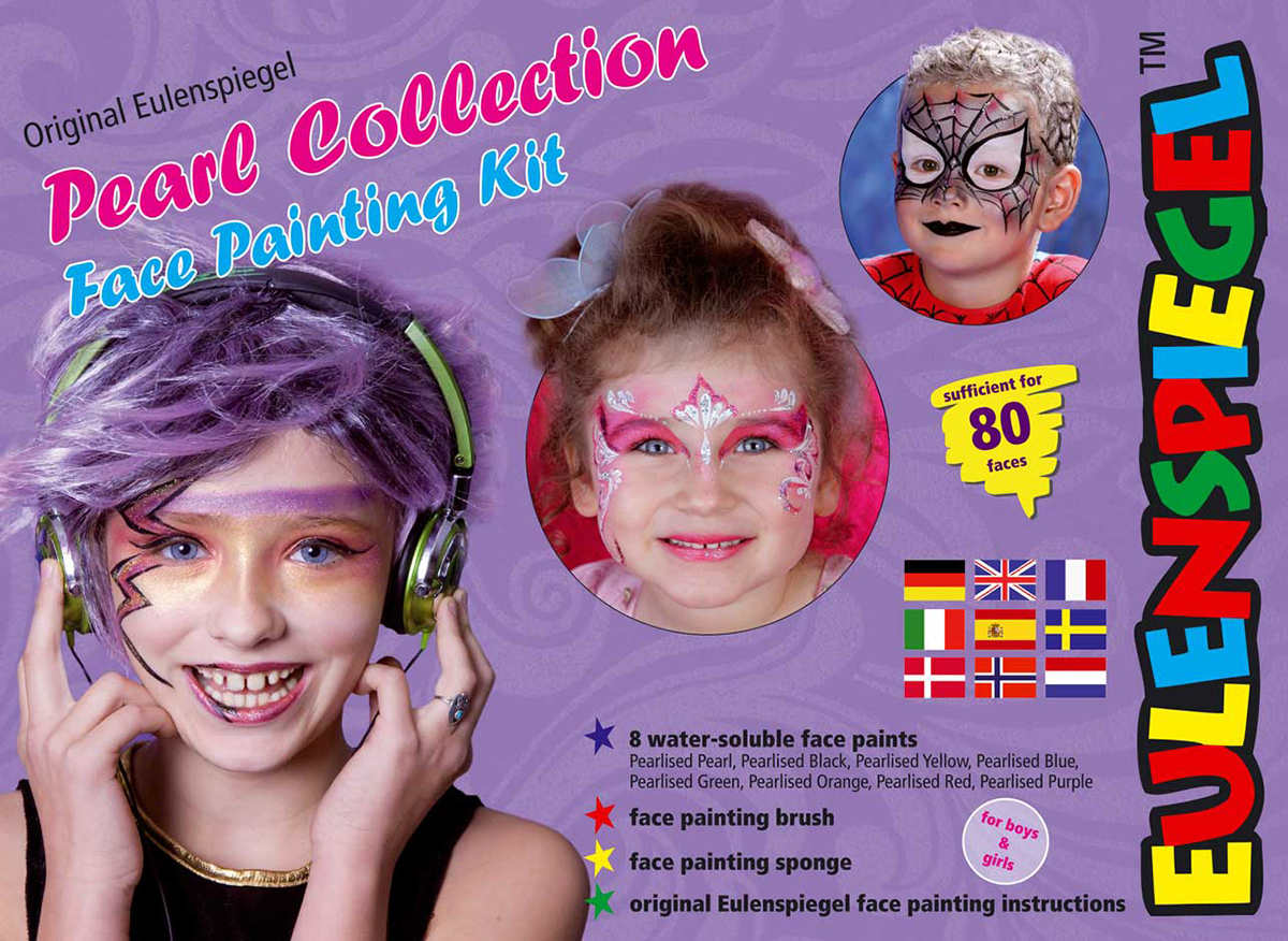 Pearl Collection Face Painting Kit 8 Colors, Brush & Instruction