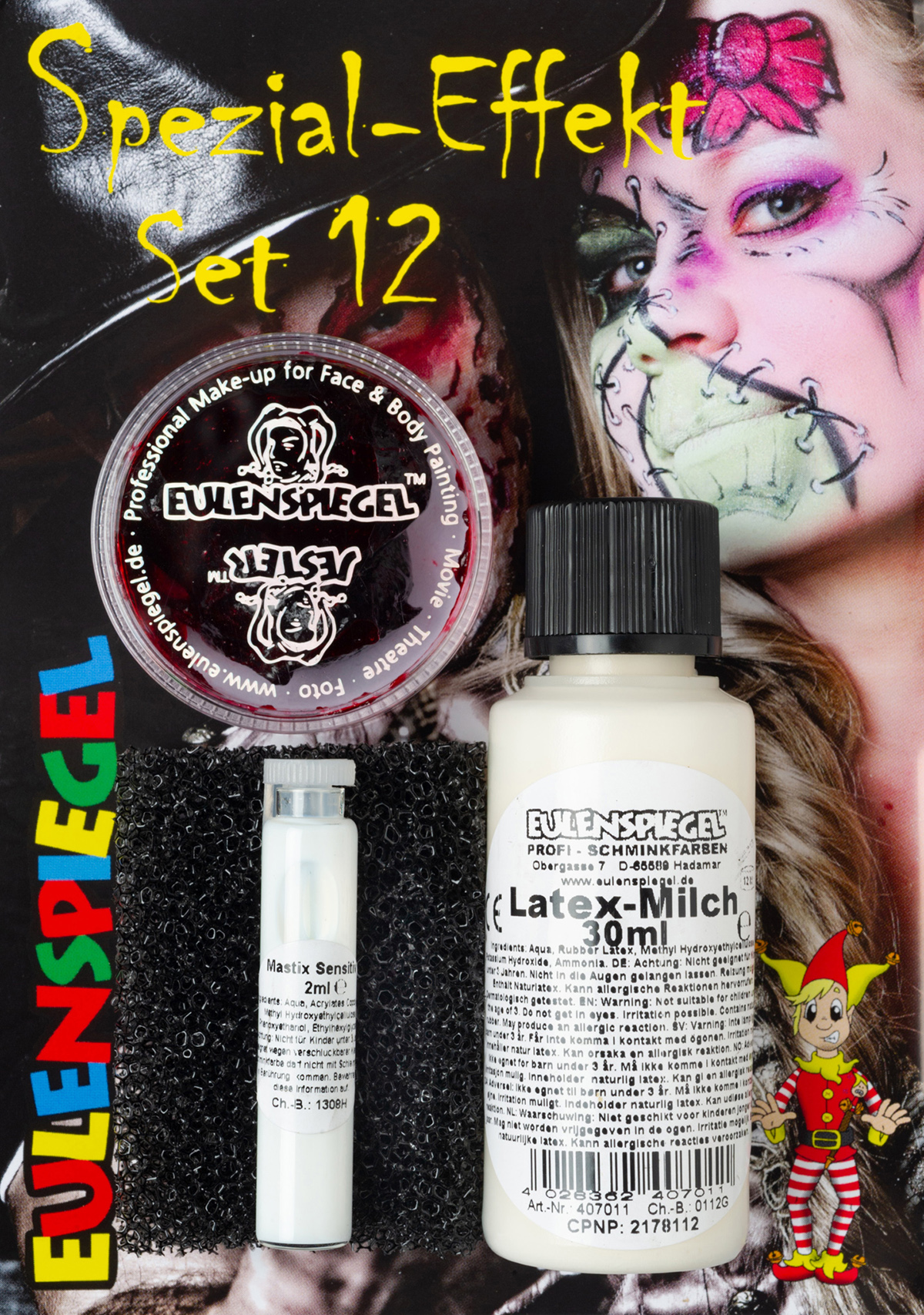 Spezial-Effekt Set 12,Latex-Mil.,Schürfbl.,Bart-St Latex-Milch30ml, Schürfblut12g, Bart-Sch,Mastix2ml